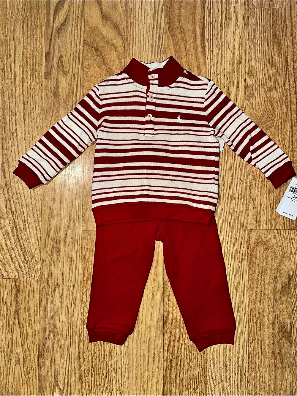 NWT Ralph Lauren Baby Red & White Striped 2pc Set - Size 18M